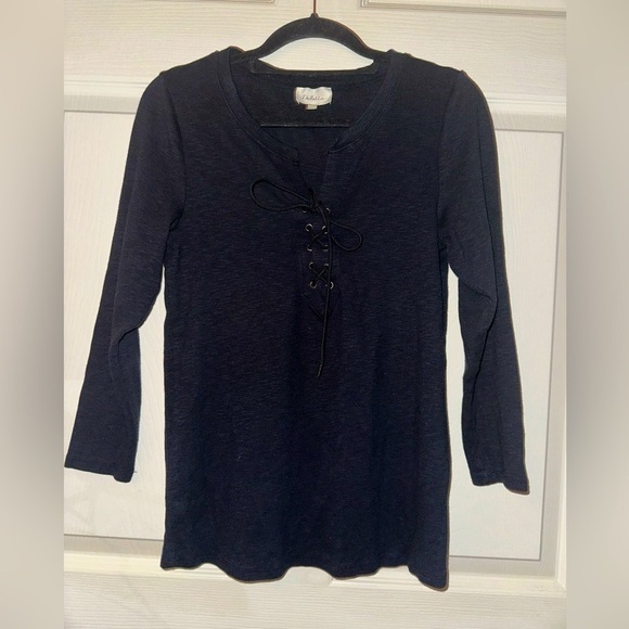 Deletta women’s black lace up front black blouse S contemporary boho - Picture 1 of 6